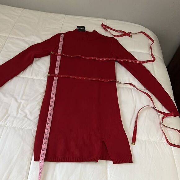 Forever 21 Red Mini Winter Holiday Sweater Long Sleeve Side Slit Dress New - Picture 6 of 6